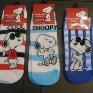 Peanuts Snoopy Ankle High Socks, 3 Pairs Size 9-11